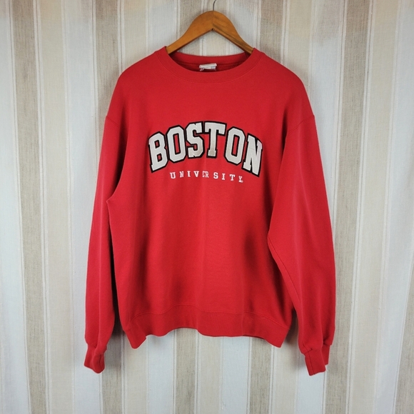 Vintage Champion Eco Fleece Boston University Crewneck Sweatshirt Red Size Large - Picture 1 of 9